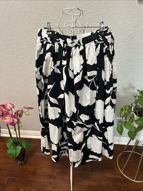 kate spade Black and White Floral Midi Skirt
